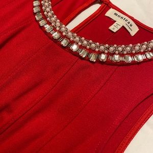 Small Red bejewelled neckline Monteau Dress